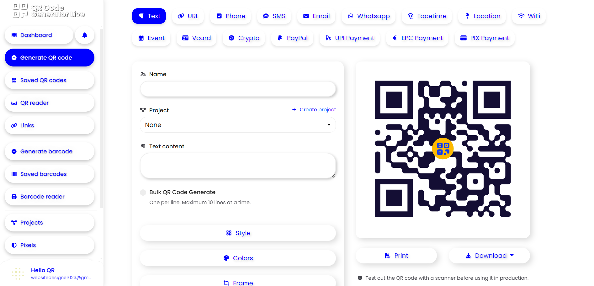 Overview of QR Code Generator Live