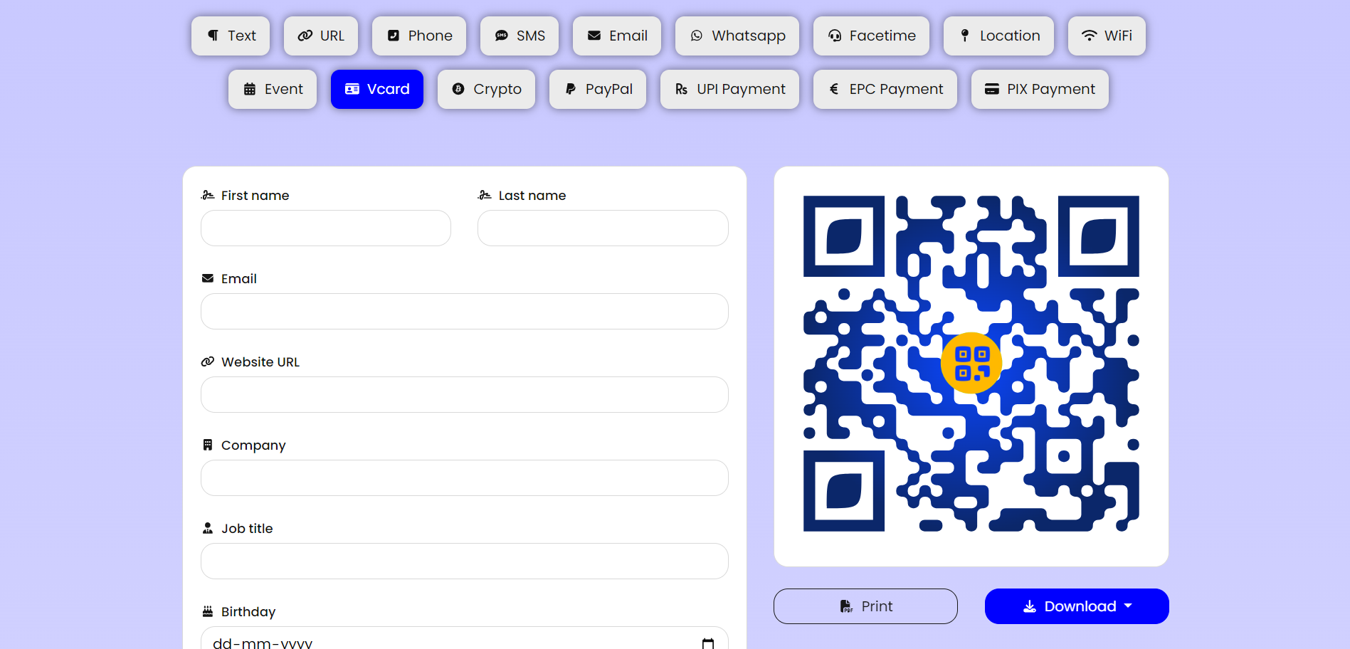 vcard QR Code Generator